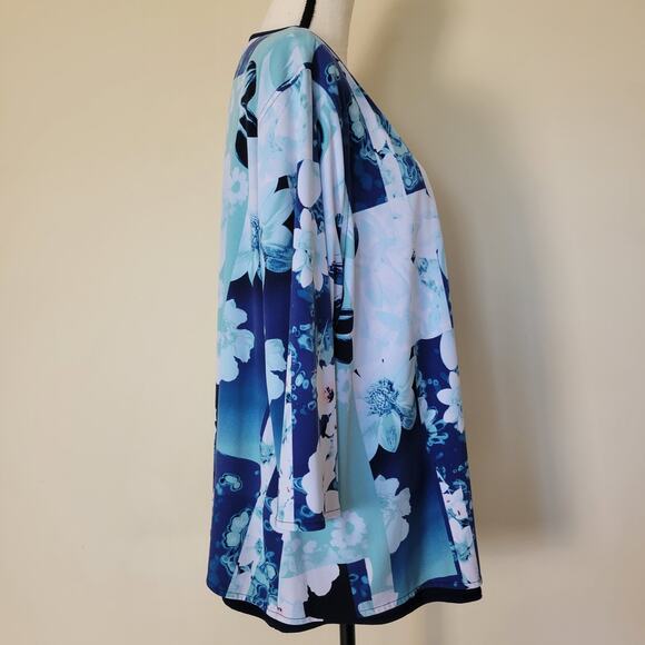 Easywear by Chico's Size 3 (XL 16/18) Open Front Cardigan 3/4 Sleeve Lined Blue - Picture 2 of 15